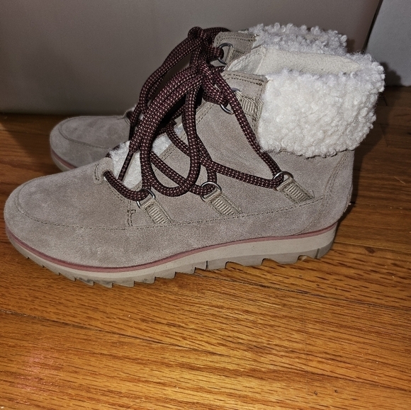 Sorel Harlow Lace Up Cozy Boots Size 7 Gray Sheepskin Collar Waterproof - Picture 4 of 9